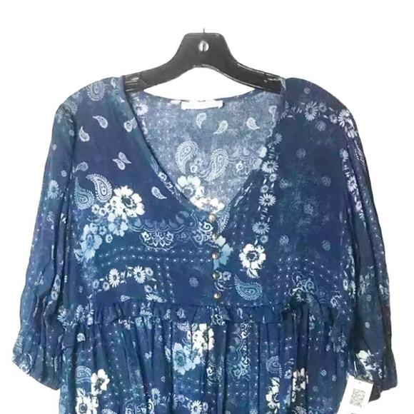 CES Femme Floral Smocking Boho Blue White Dress Size Small Runs large - Picture 9 of 16